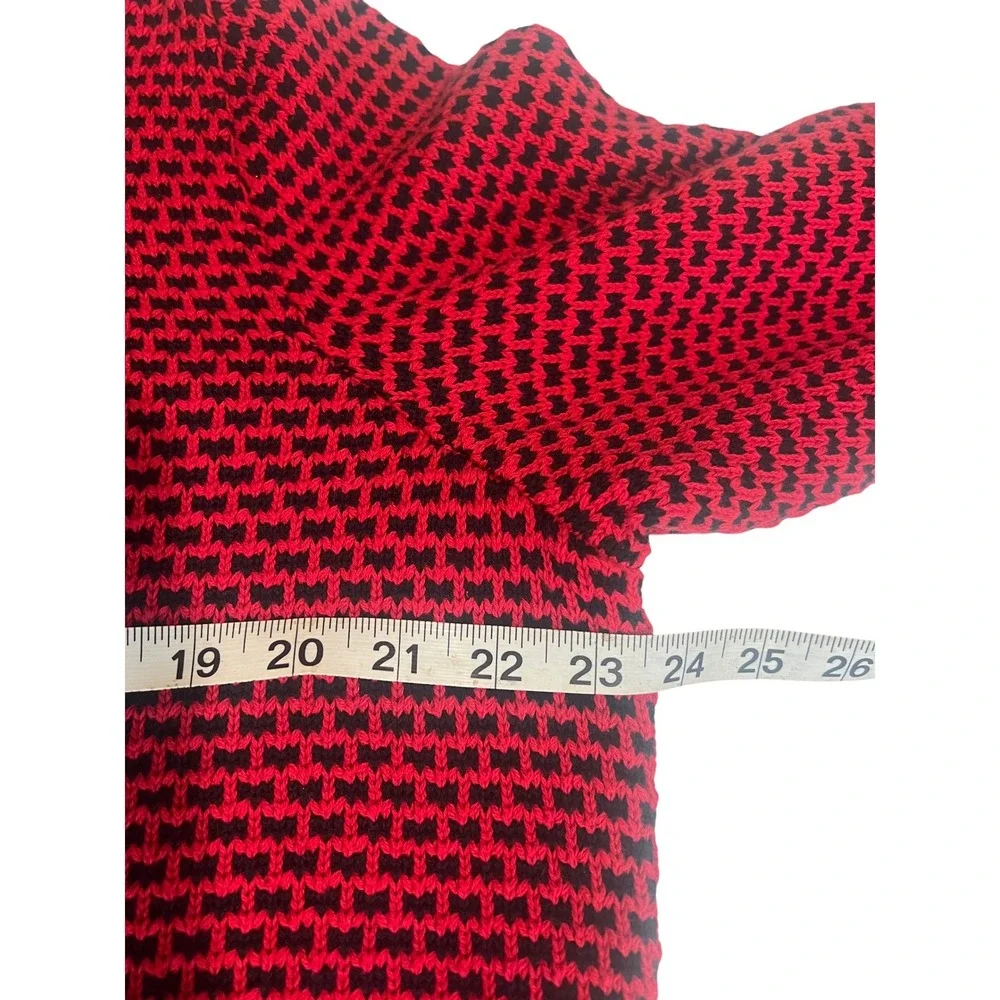 Karen Scott‎ Red Black Houndstooth Knit V-Neck Sweater Pullover Size 0X NWOT